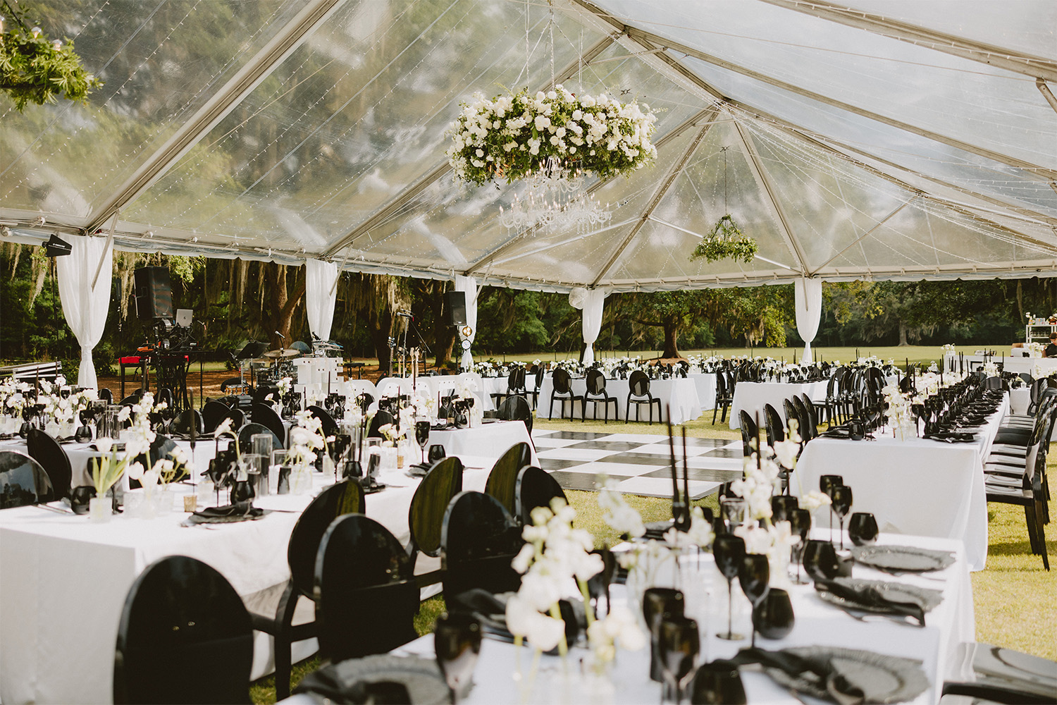 Outdoor venue with black and white theme
