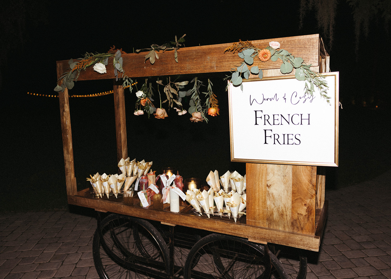 Well decorated french fry booth.