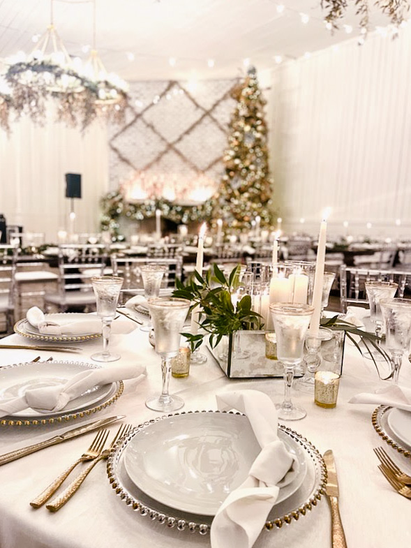 Gracie Ballroom place setting decorated for the holidays