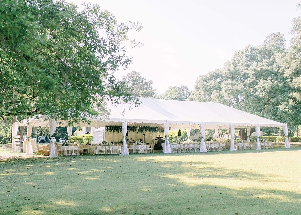 large white tent set up on the Meadow at Hewitt Oaks