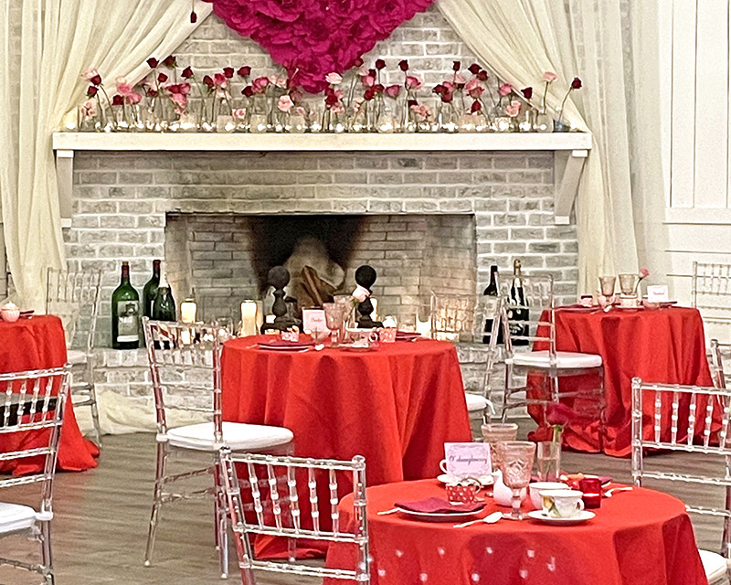 Charming tables set in Gracie Ballroom for a Valentine's Teatime